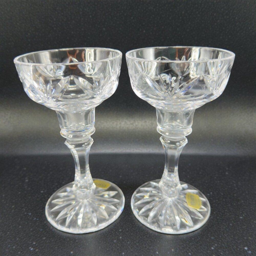 Atlantis Crystal Candlesticks Holder Set 2 Clear Glass Hand Blown Cut Votive Set